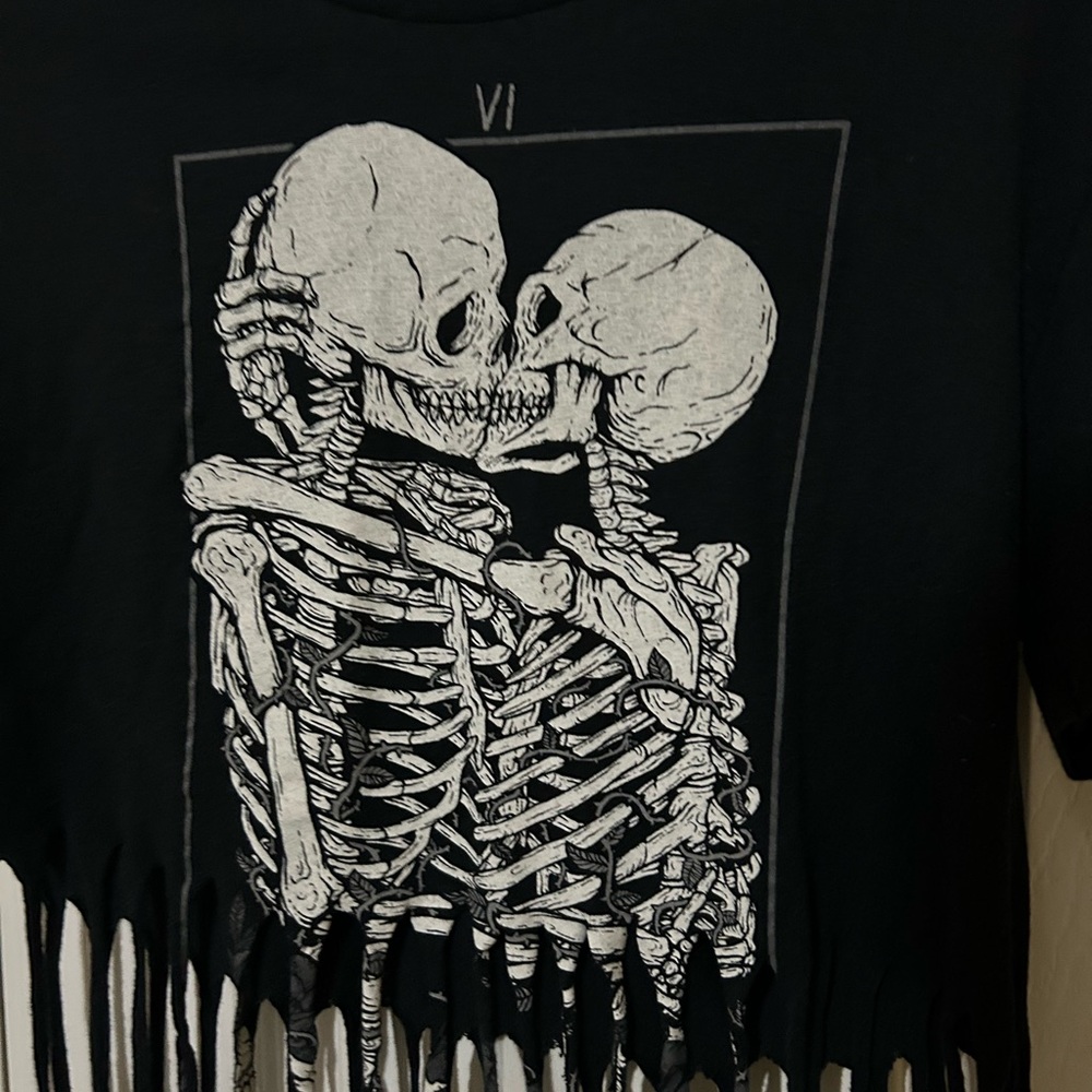 Threadless Black Skeleton Fringe Tee - image 3